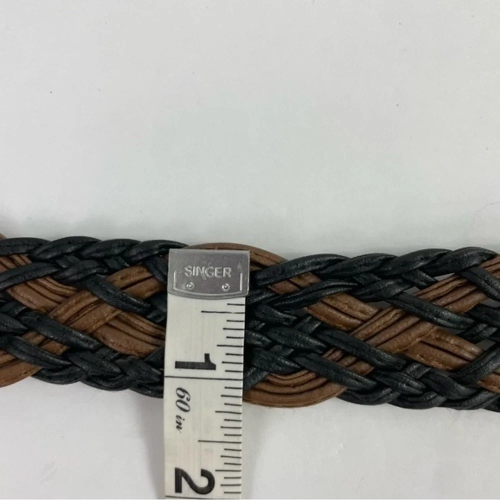 Black & Brown Braided Faux Leather Tassel‎ Tie Belt